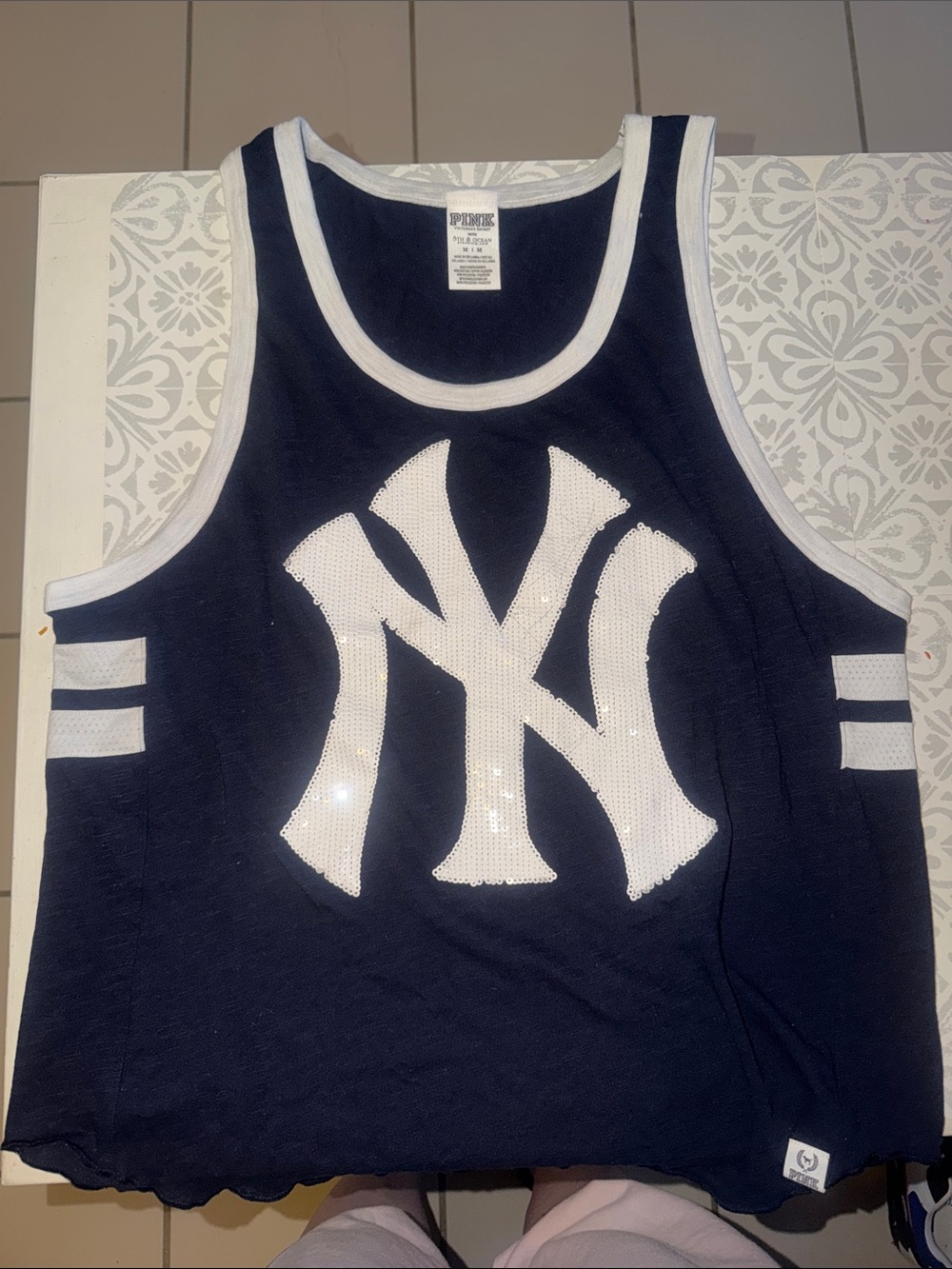 PINK Victoria's Secret Navy Tank with White Trim